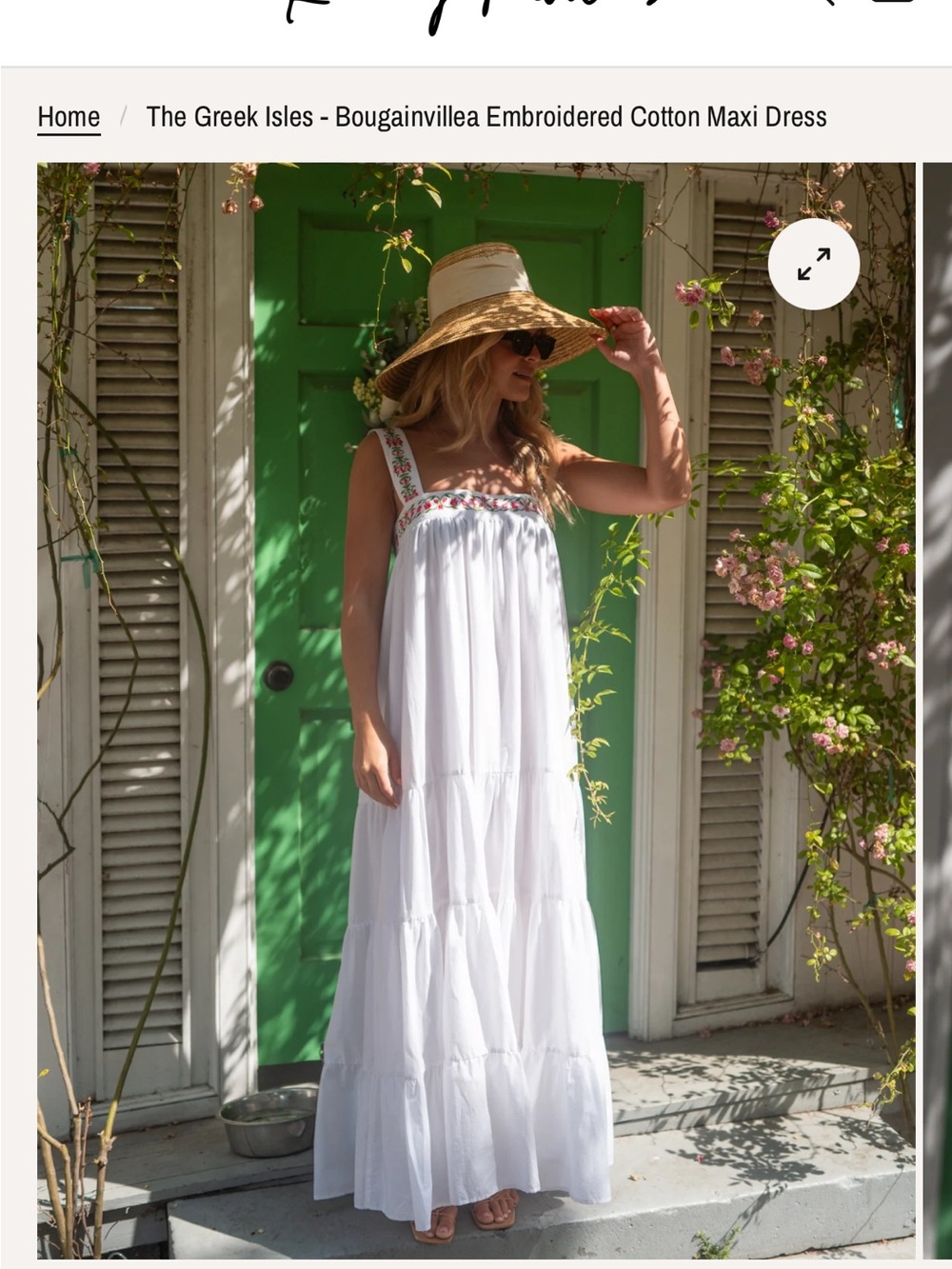 Kenny Flowers White Maxi Dress with Multicolor Bougainvillea Embroidery